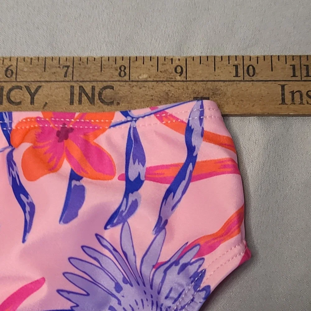 Sol Borne Swim Bikini Bottom Girls Size 6/6X Pink Purple Floral‎ Tropical Briefs